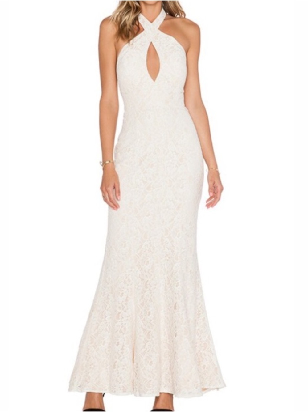 Jarlo Priscilla Maxi Dress Cream White Lace Halter Neck Sleeveless Gown 2 Petite - Picture 16 of 16